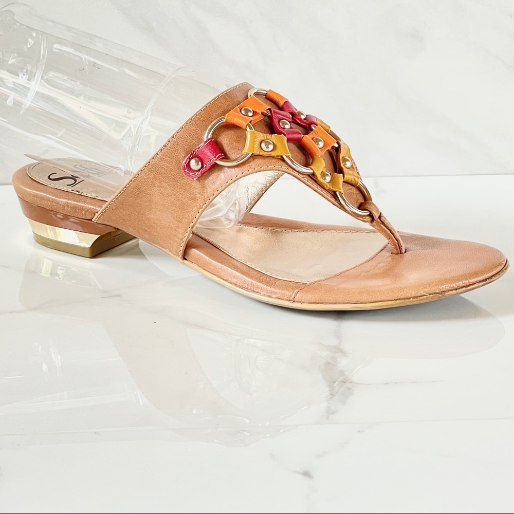 Sofft tan leather thong sandal with multi-color detail 7.5